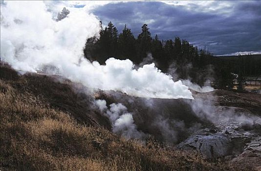 温泉,蒸汽,黄石国家公园,怀俄明,美国,北美