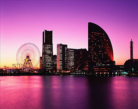 日本,横滨,地标大厦,国家,会议,中心,黄昏