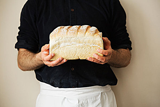 特写,做糕点,拿着,新鲜,烘制,面包,白面包