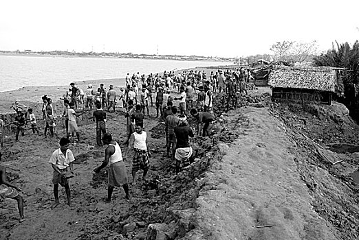 人,挖,水塘,气旋,乡村,联合,孟加拉,上方,沿岸,区域,五月,2009年,恶劣,损坏,作物,家