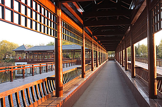 长廊,廊桥,仿古建筑,景观,公园,休闲,秦皇岛,生态园