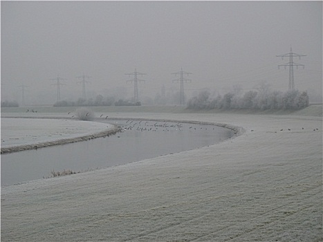 河,德国,冬天