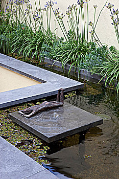 倚靠,青铜,筏子,水池