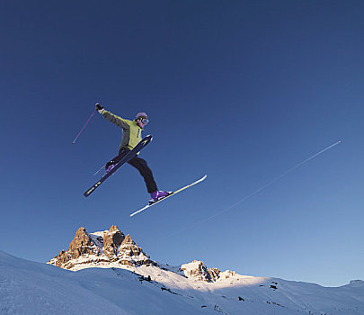 滑雪者,跳跃,天际线