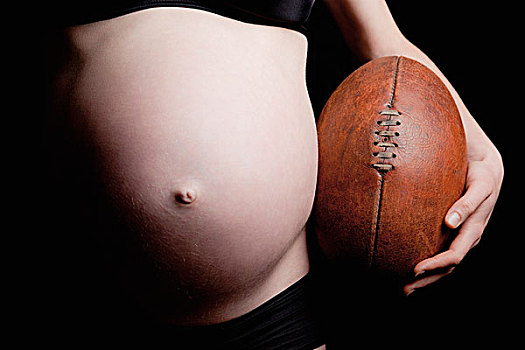 赤膊,孕妇,拿着,旧式,足球,腹部