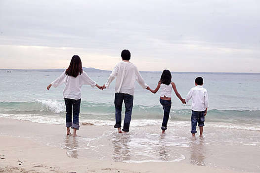 家庭,走,海滩,马略卡岛,西班牙