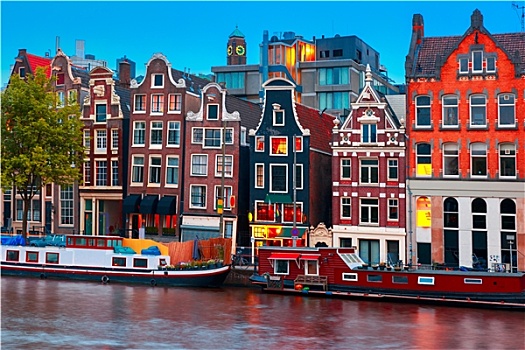 夜晚,城市风光,阿姆斯特丹,运河