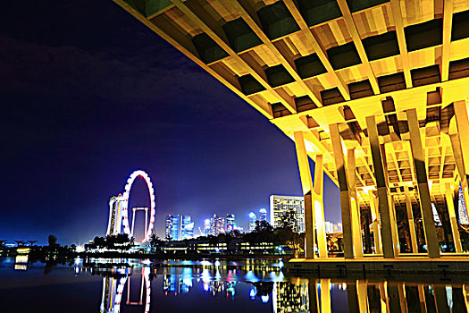新加坡城,桥,夜晚