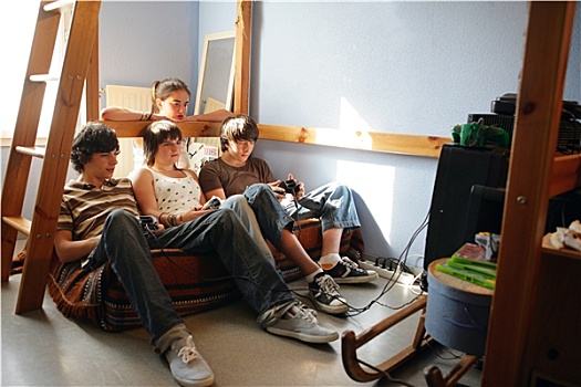 年轻,男孩,女孩,坐,玩,电子游戏