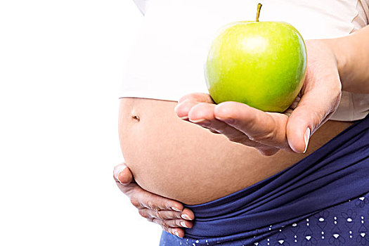 孕妇,拿着,青苹果