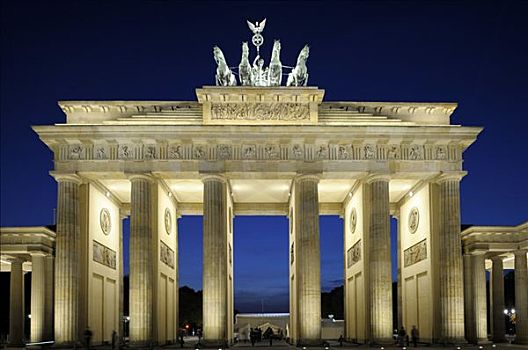 勃兰登堡门,夜晚,照片,泛光灯照明,柏林,德国,欧洲