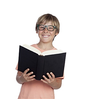 男童,读,书本,眼镜