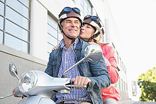 高兴,老年,夫妻,骑,摩托车