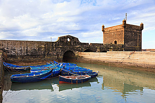 蓝色,渔船,靠近,要塞,苏维拉,摩洛哥