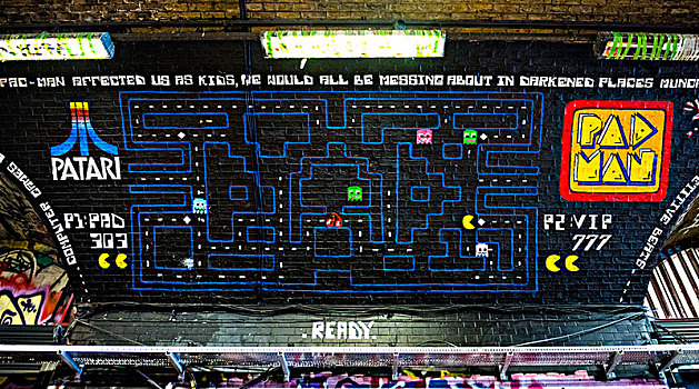 涂鸦,电脑游戏,行人,隧道,伦敦,英格兰,英国