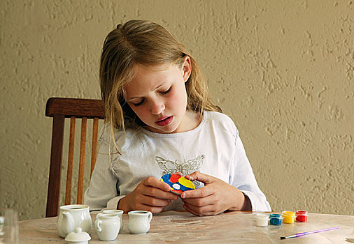 女孩,绘画,瓷器,茶具