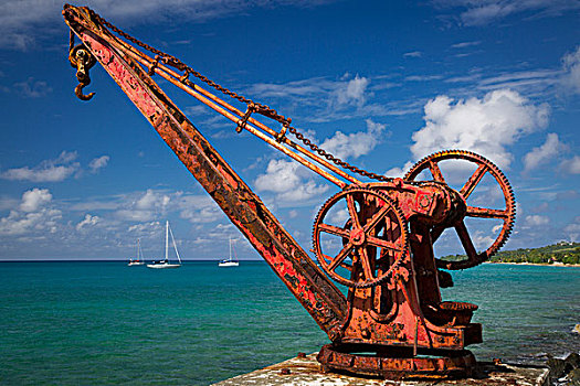 生锈,老,船,起重机,岸边,美国维京群岛,西印度群岛