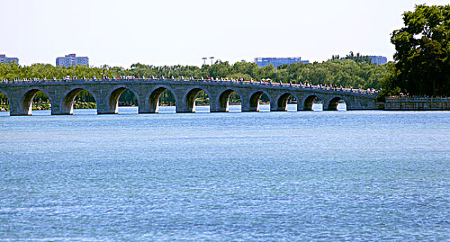 昆明湖上的南湖岛和十七孔桥