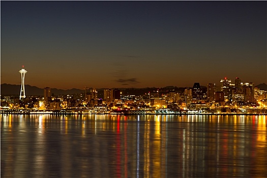 西雅图,市区,天际线,反射,黎明