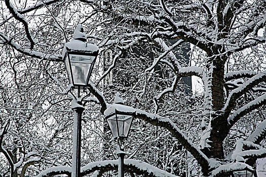 英国,伦敦,莱斯特广场,雪盖,灯笼
