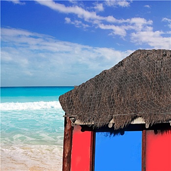 小屋,棕榈屋,海滩,青绿色,加勒比,蓝天