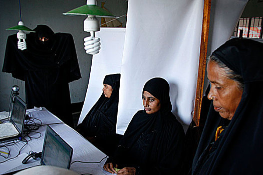 女人,等待,数码,注册,选民,清单,证件,照片,时间,孟加拉,达卡,十一月,2007年