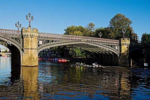 英格兰,北约克郡,桨手,双桨式划水,河,桥