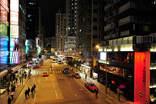 街道,夜晚,湾仔,香港岛,香港,中国,亚洲