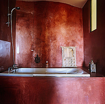 生动,浴室,红色,墙壁,结束