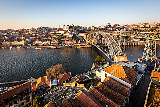 历史,中心,桥,拱桥,俯视,杜罗河,欧洲,连接,波尔图,葡萄牙