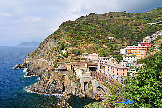 风景,上方,火车站,里奥马焦雷,利古里亚,五渔村,意大利,欧洲