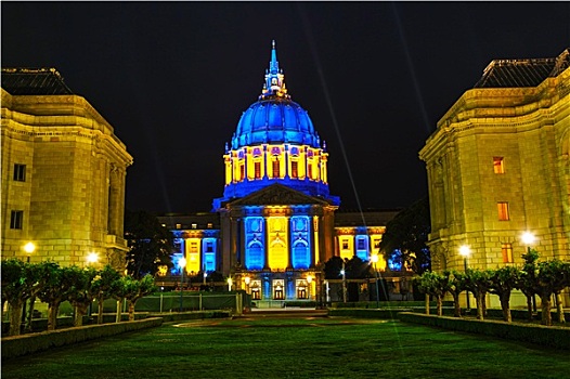 旧金山,市政厅,夜晚,时间