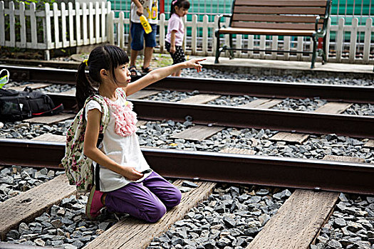 女孩,游人,玩,轨道,香港,铁路,博物馆