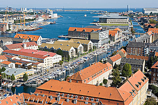 哥本哈根,丹麦,俯视,城市,港口