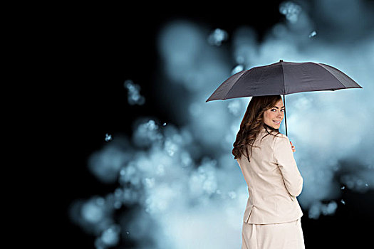 后视图,品位,职业女性,拿着,伞