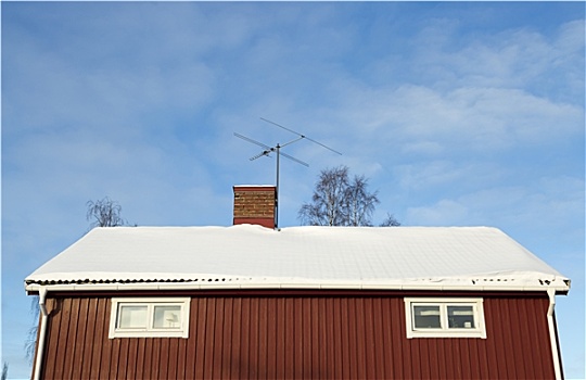 红房,雪,屋顶