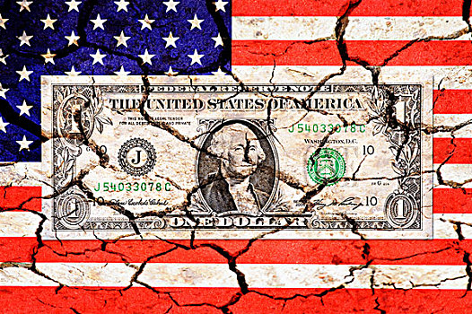 一个,美元,钞票,美国,旗帜,缝隙,象征,图像,国家,债务