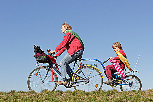 母亲,儿子,狗,自行车,旅游