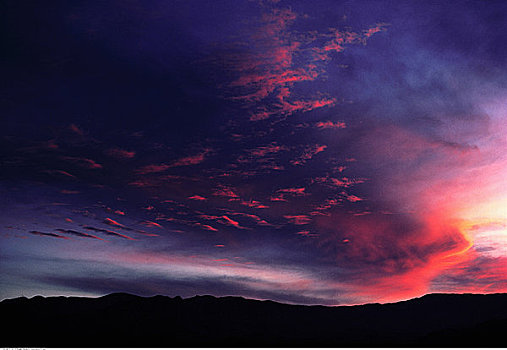 日落,上方,死谷,加利福尼亚,美国
