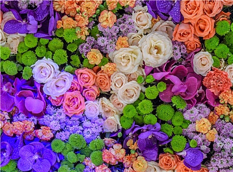 彩色,花,背景,玫瑰,菊花,康乃馨,兰花