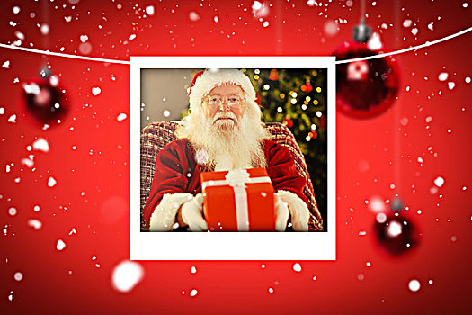 合成效果,图像,圣诞老人,给,红色,礼物,圣诞节,照片