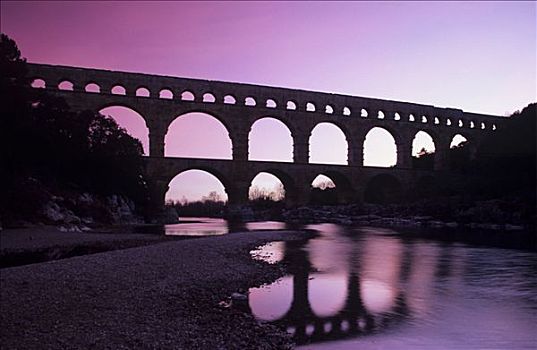 罗马水道,加尔桥,靠近,黎明,法国,普罗旺斯