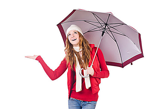 美女,伞,白色背景
