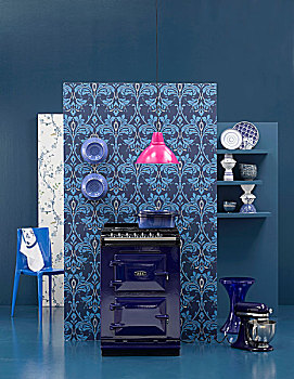 蓝色,展示厅,粉色,灯罩,上方,炊具
