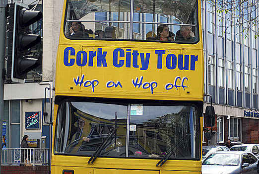 爱尔兰,科克郡,中心,科克市,局部,黄色,城市,旅游巴士