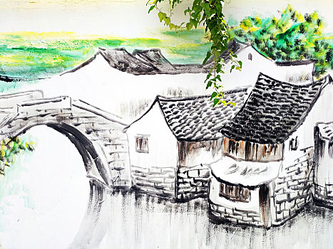 水乡古镇,墙体绘画
