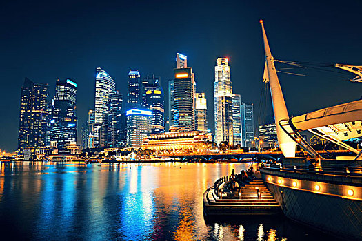 新加坡,天际线,夜晚,城市,建筑