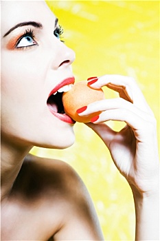 女人,头像,吃,杏