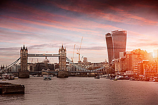 城市,伦敦,日落,展示,塔桥,步话机,泰晤士河,英格兰