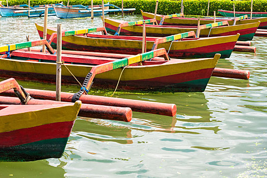 彩色,传统,巴厘岛,渔船,排列,水